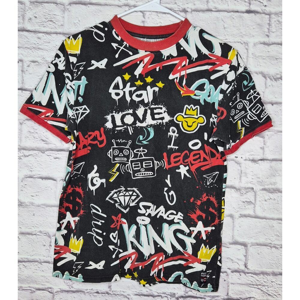 Vtg Phat Farm Mens Small Graffiti T-Shirt All Over Print Y2K 90s Streetwear Tee